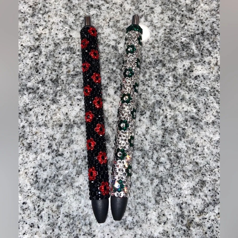 Red & Black Flower Rhinestone Gel Pen - Picture 1 of 5